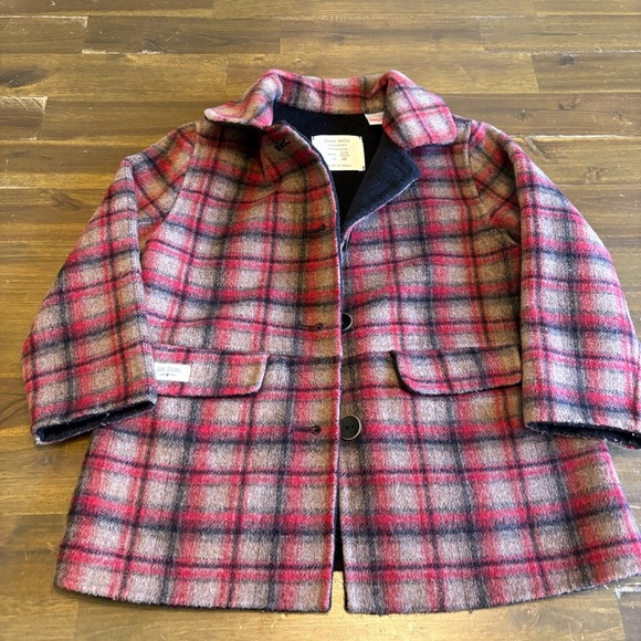 Zara Baby Plaid Coat Warm Button 2T 3T Red Gray Window Plane Grid - Picture 1 of 4